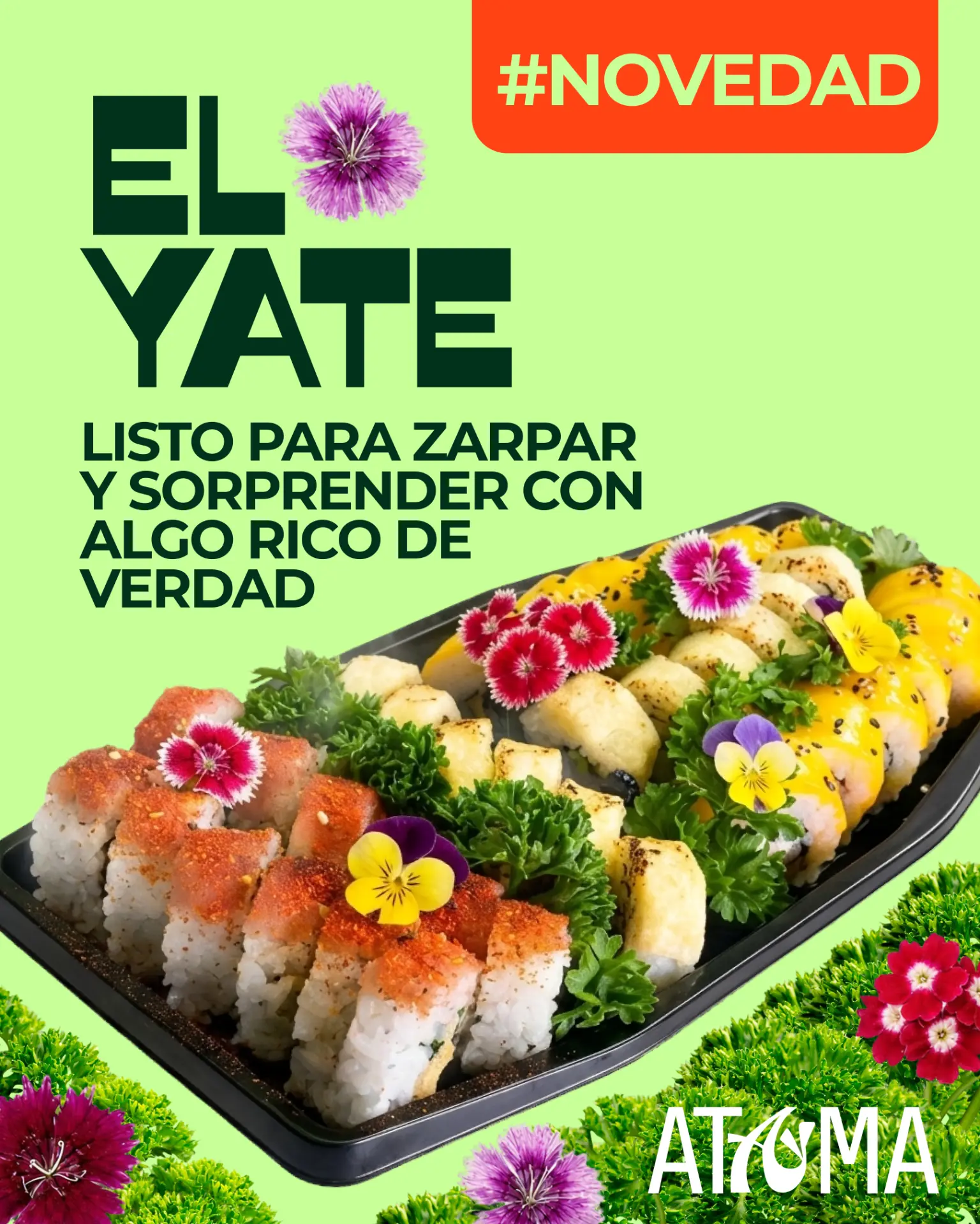 El Yate: bandeja barco de makis con flores comestibles
