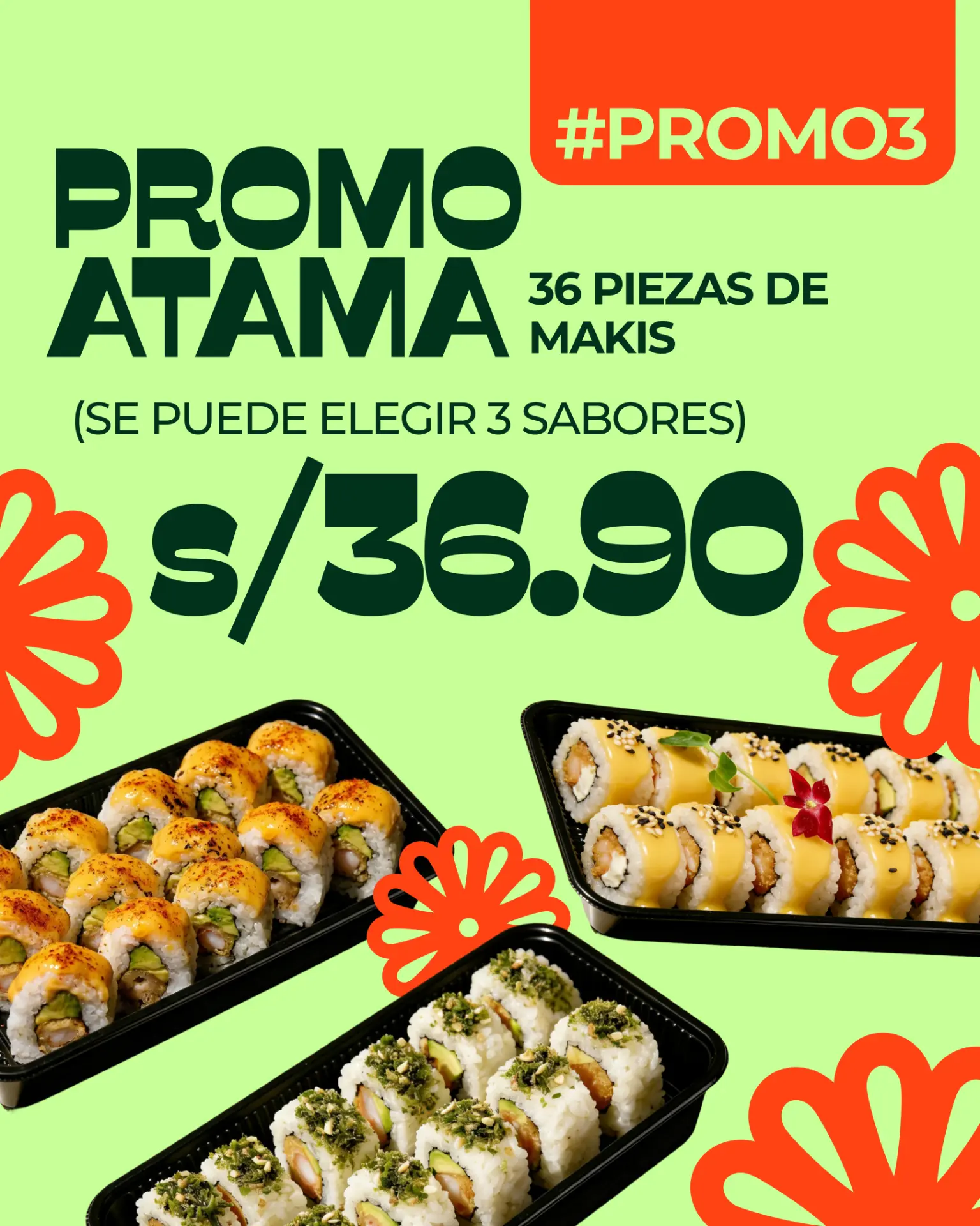 Promo ATAMA de 36 piezas de makis a S/ 36.90